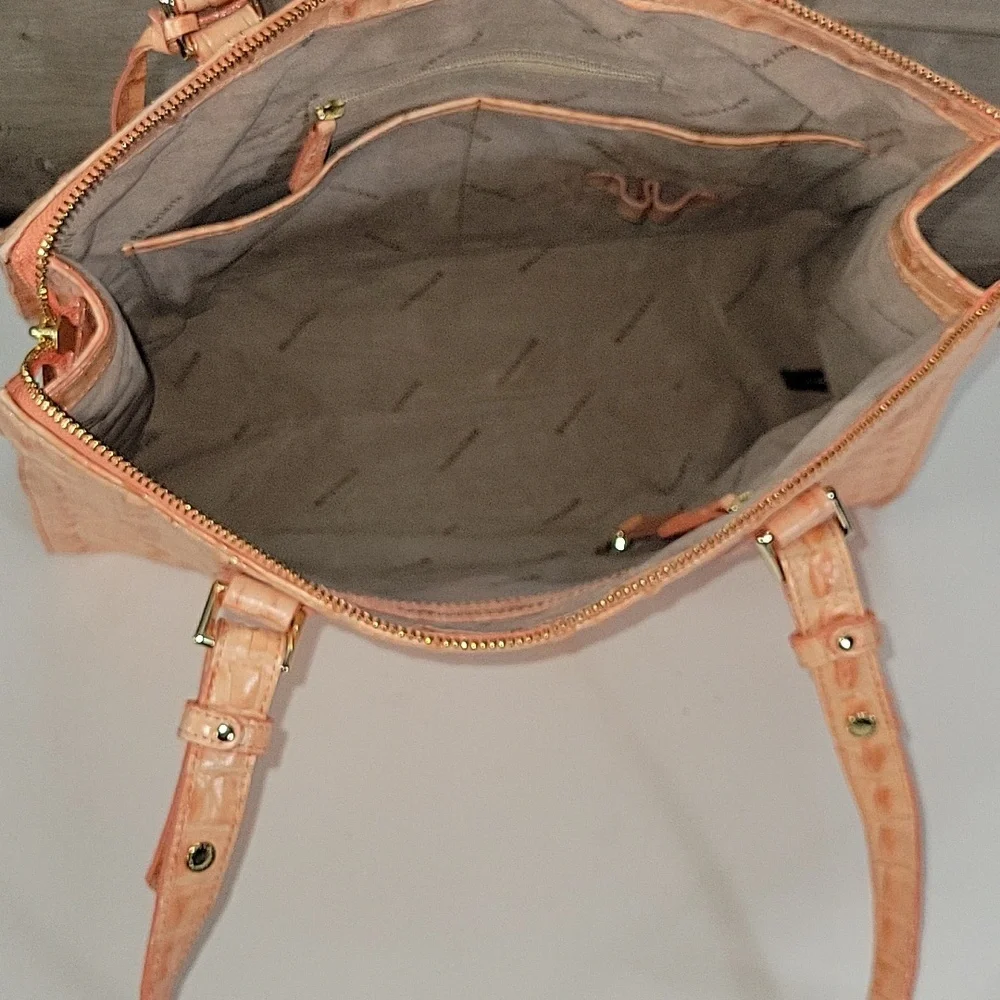 Brahmin Croc-Embossed Leather Tote Bag in Peach